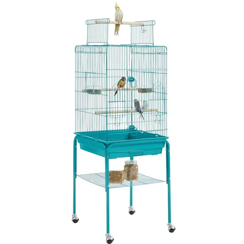 

47" Play Top Bird Cage with Rolling Stand, Teal Blue Large and Comfortable Easy Cleaning