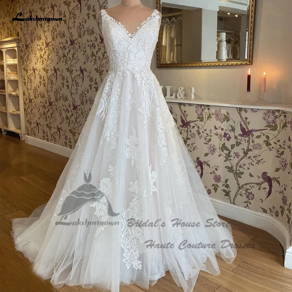 

Lakshmigown шикарное свадебное платье принцессы в стиле бохо, платье Мари 2023, винтажное кружевное пляжное свадебное платье с V-образным вырезом, с...