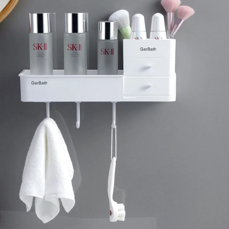 

Storage Rack with Hook Drawer Type Large Capacity Wall-mounted Drain Bathroom Towel Shelf Cosmetics Organizer Toilet Accessories
