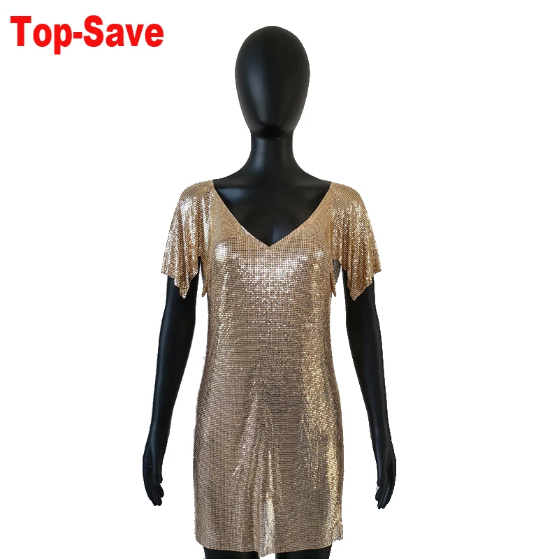 

Halloween Costumes Sexy Metal V-Neck Fashion Sequins Dress Elegant Casual Clothing Women Night Club Party Dresses Dropshipping