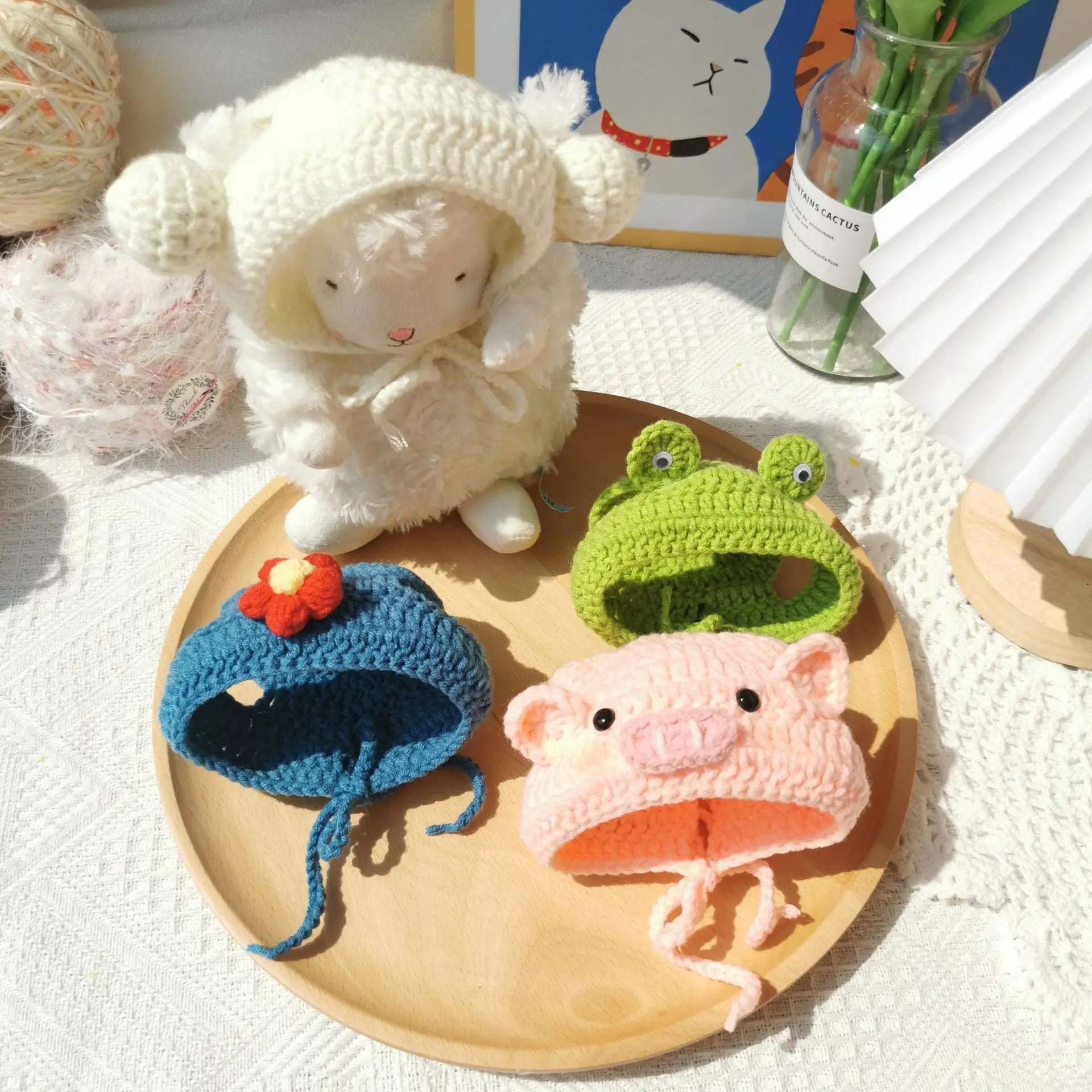 Cute Pet Knitted Hat Pig Frog Sheep Funny Cat Dog Cross-dressing Hair Decoration Cathouse Photography Props Pet Supplies