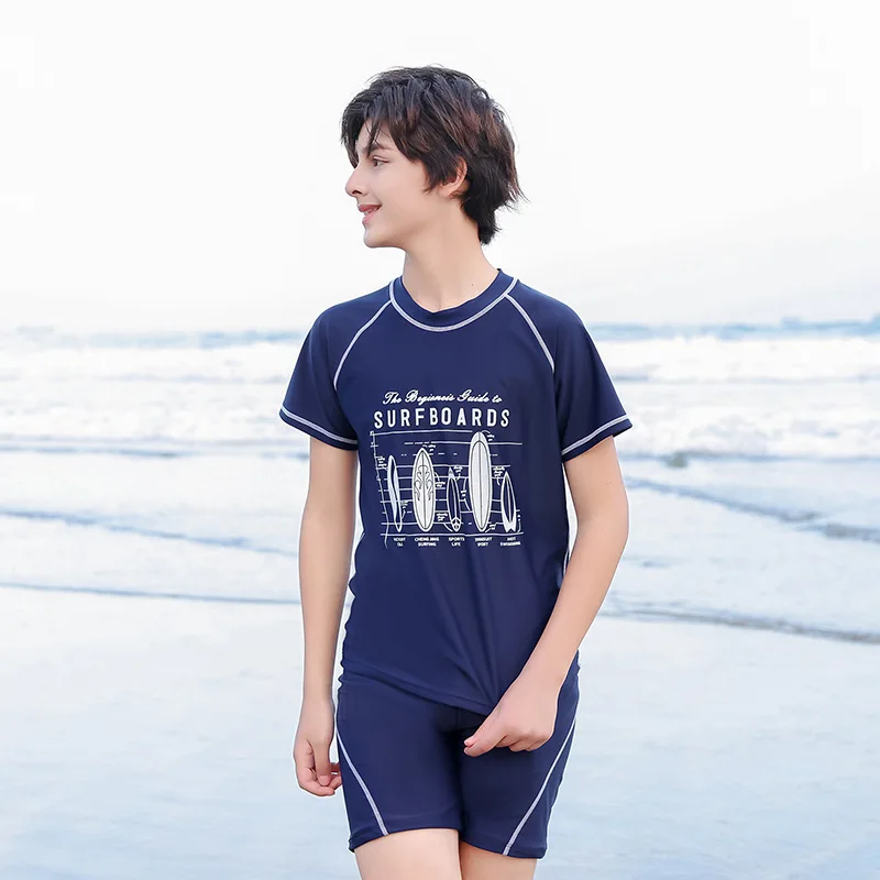 

Boys Two Piece Swimwear Short Sleeve Swimsuit Kids for Boy 5-14 Years Children Swimwear Beach Bathing Suits Quick Dry