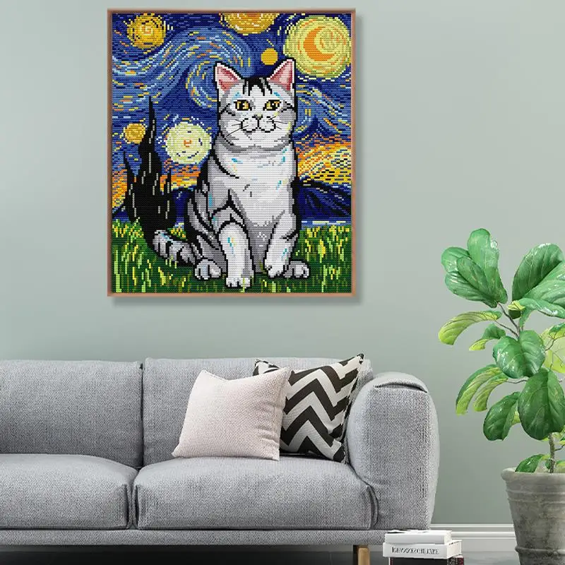 Звездная ночь и кошки DIY Художественный узор вышивка крестиком 14CT 11CT холст ткань