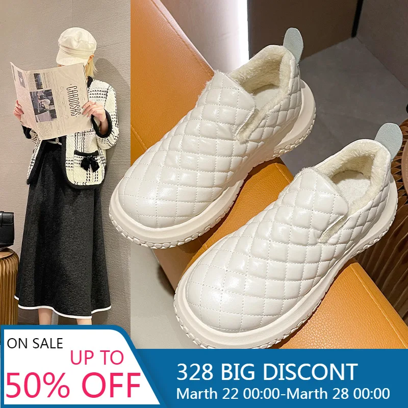 

Новинка 2021, зимние теплые ботинки для снежной погоды, женская повседневная обувь из хлопка с бархатной подкладкой, модная обувь с подкладко...