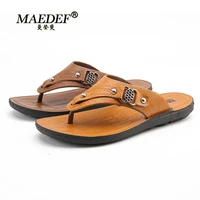 maedef summer big size beach sandals youth genuine leather slippers mens anti wear non slip outdoor men flip flops breathable