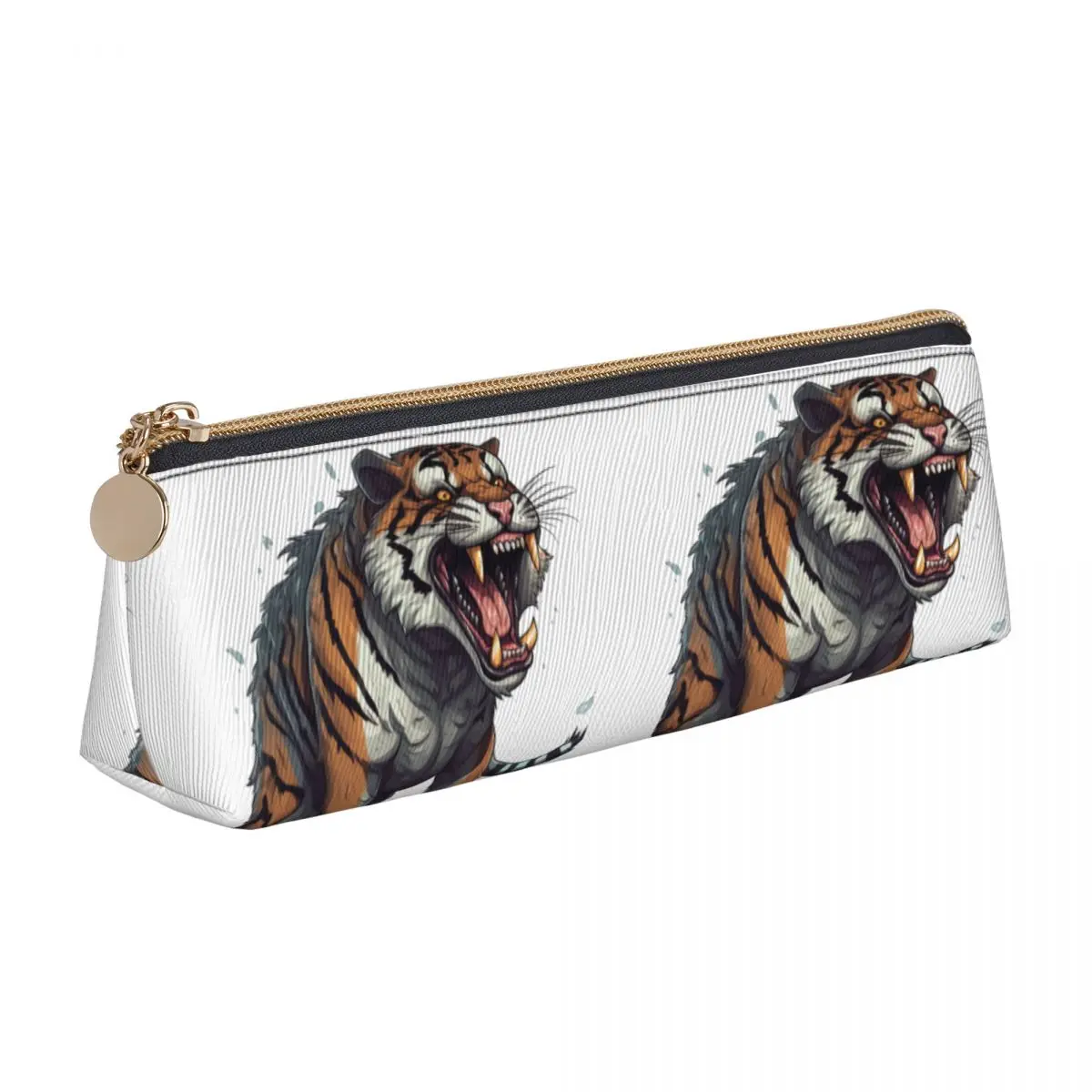 

Стильный кожаный футляр для карандашей на молнии с рисунком тигра