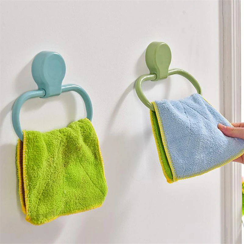 

Towel Plastic Wall Mounted Rack Punch Free Self-adhesive Washcloth Storage Ring Household Bathroom Holder Bracket Accessories