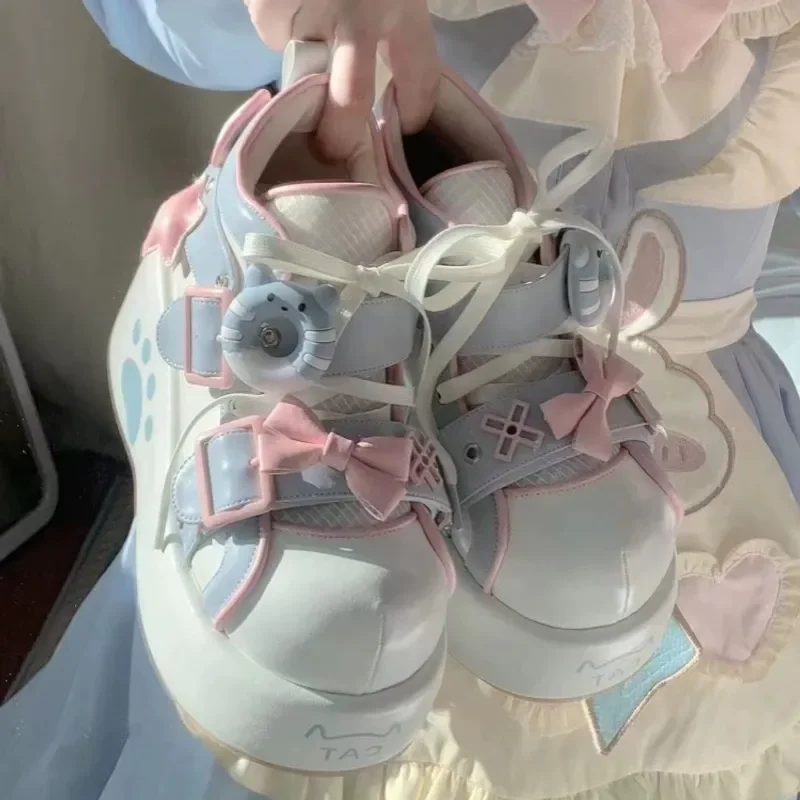 Оригинальные туфли в стиле Лолиты с милым медведем на толстой подошве японские