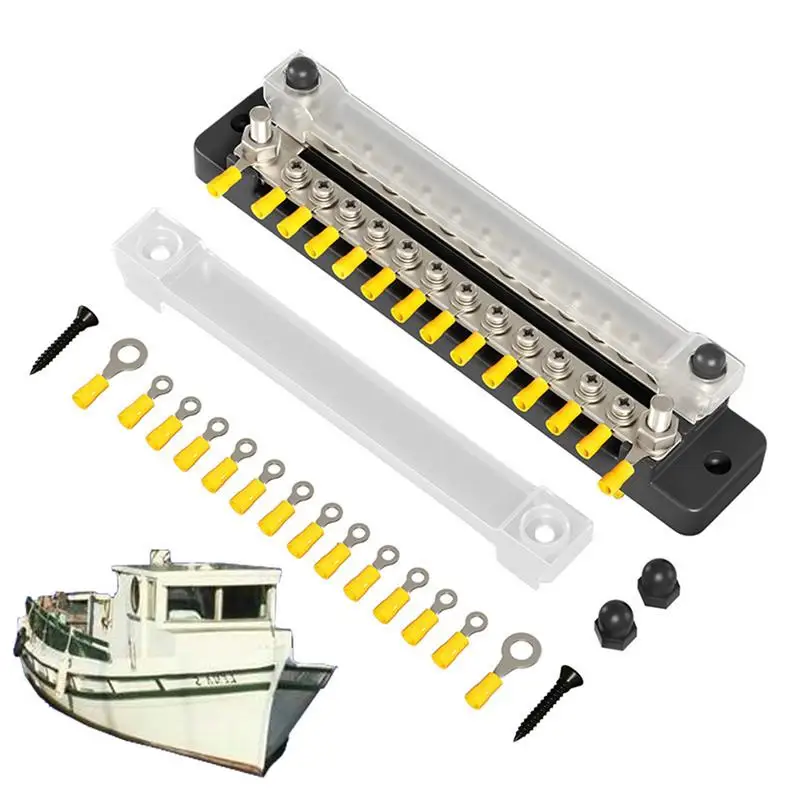 

Terminal Block Double Row 12-way Bus Bar 12 Positions Dual Row 150A Screw Terminal Strip Blocks With Cover 12 Positions