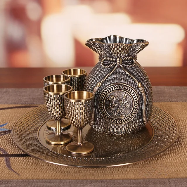 Металлическая посуда для вина набор из 6 предметов бокал фляга ликера наборы