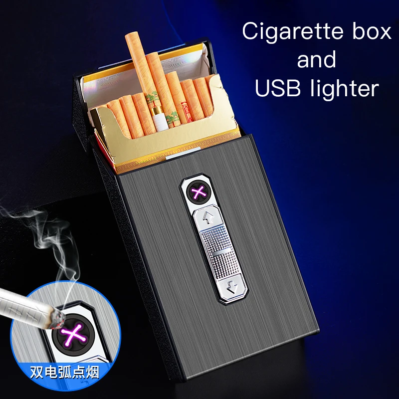 2022 New Unusual with USB Dual Arc Charging Lighter Cigarette Accessories 2 In 1 Waterproof Rechargeable Cigarette Case Holder