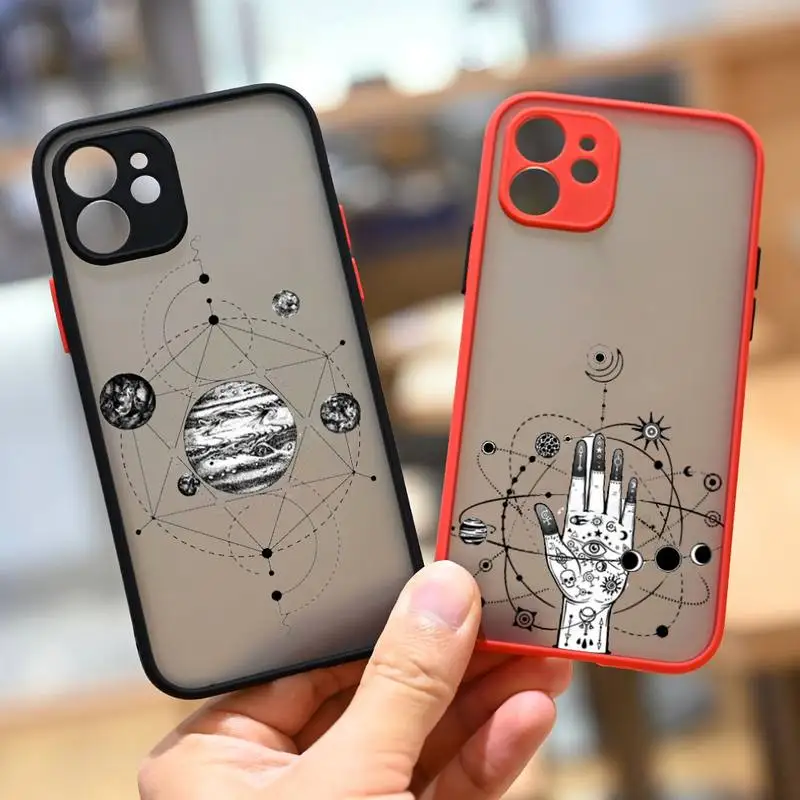 

Sun Universe Tattoo Eye Tattoo Phone Case For iPhone 13 12 11 Mini Pro XR XS Max 7 8 Plus X Matte transparent Back Cover