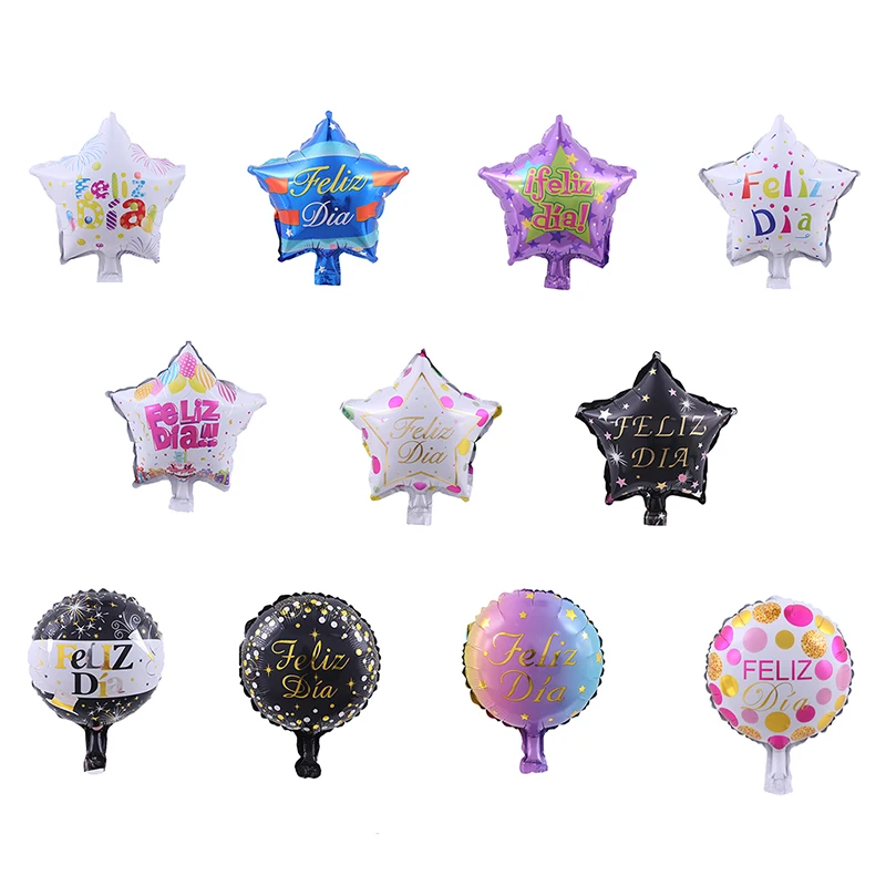

10pcs 10inch Printed Spanish Feliz Dia Foil Balloons Happy Every Day Star Round Helium Air Globos Birthday Wedding Party Decors