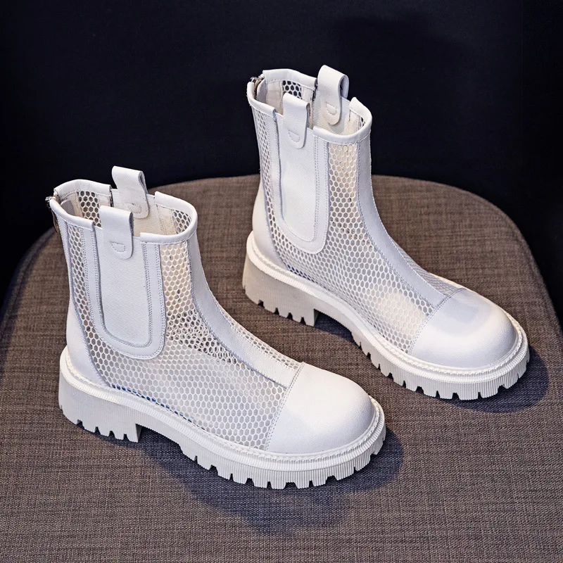 

2022 New Gauze Thick Soled Chelsea Boots Women's English Muffin Hollowed Out Smoke Tube Sandals platform boots shoe for women