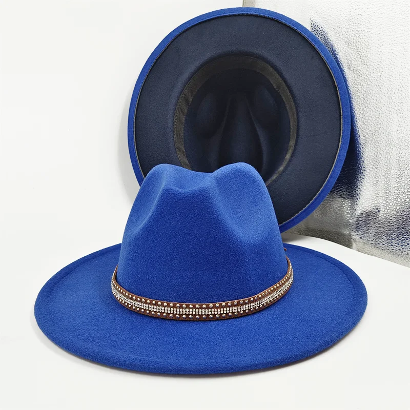 

Двусторонняя фетровая шляпа, головной убор из фетра, двусторонняя, синяя, с черной шерстью, модная Осенняя Панама