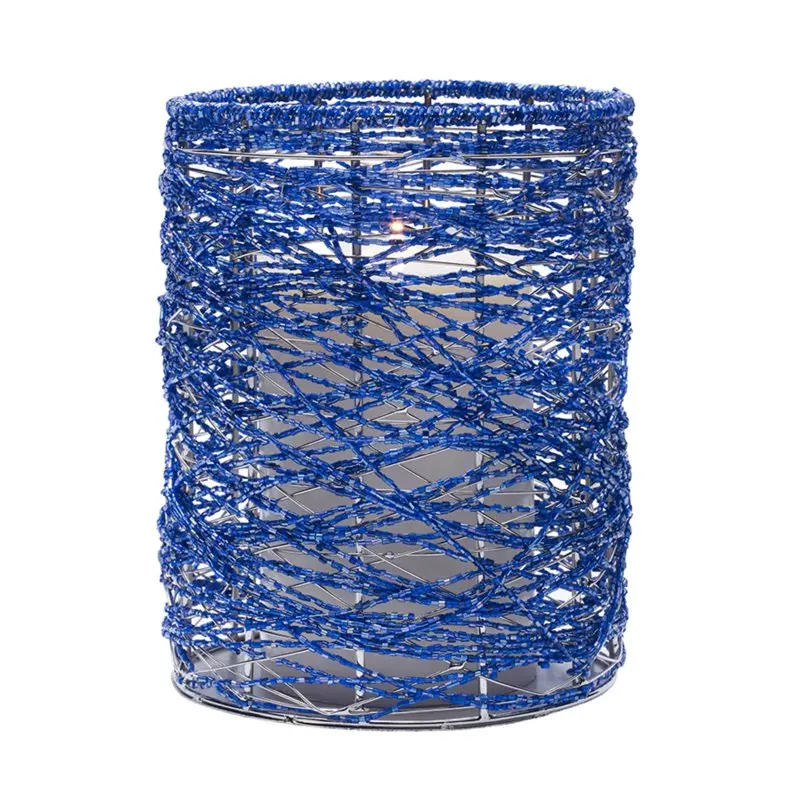 6-inch Tall Blue Glass Bead Candle Holder