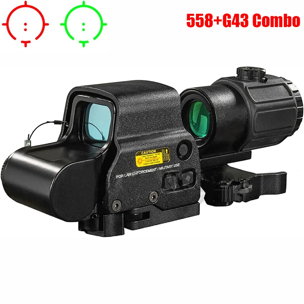

558+G43 Optics Holograhic Sight G43 Magnifier EXPS3 558 Green Red Dot Reflex Sight Scope With Full Marking Fit 20mm Rail Mount