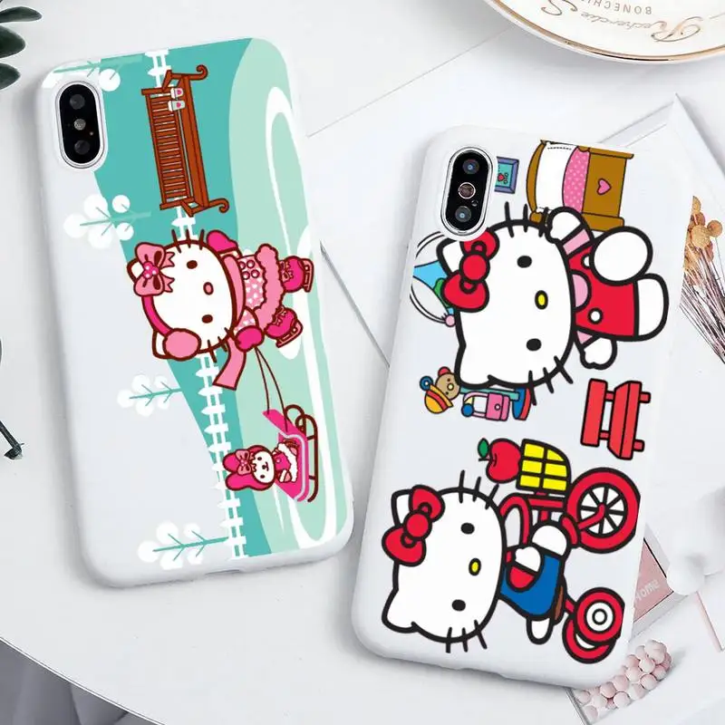 

Cute funny cartoon hello kitty Phone Case For iphone 13 12 11 Pro Max Mini XS 8 7 6 6S Plus X SE 2020 XR Candy white cover