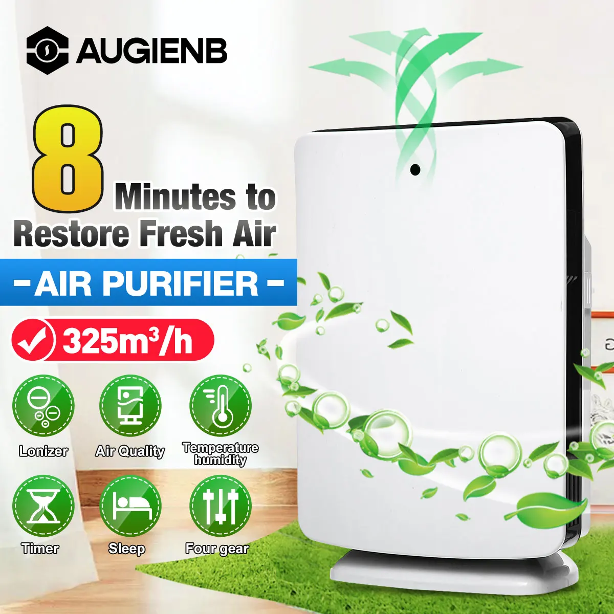 

AUGIENB Smart Air Purifier for Home Large Room HEPA Filter Negative ion Activated Carbon Air Cleaner Remove Formaldehyde Smoke