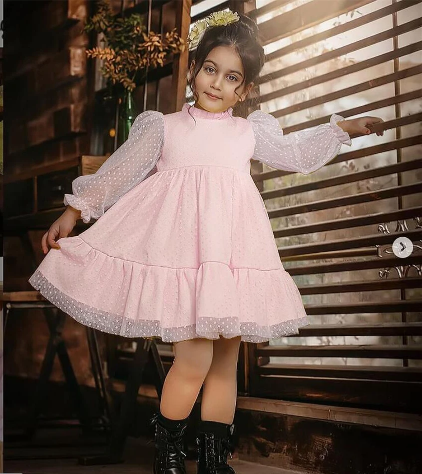 

Autumn Winter Dresses for Kids Girl Princess Pink Dress Children Party Dress Fall Clothes 3-8 Years Toddler Girl Formal Dress
