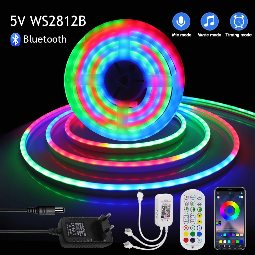 

Bluetooth APP Control LED Strip 5V WS2812B Dream Color Neon Light Waterproof TV BackLight Home Decor Flexible Ribbon Tape Diode