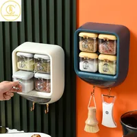 Wall-mounted Plastic Seasoning Storage Boxes with Lid and Spoon Home Salt Shaker Pepper Condiment Storage Container Spice Tools