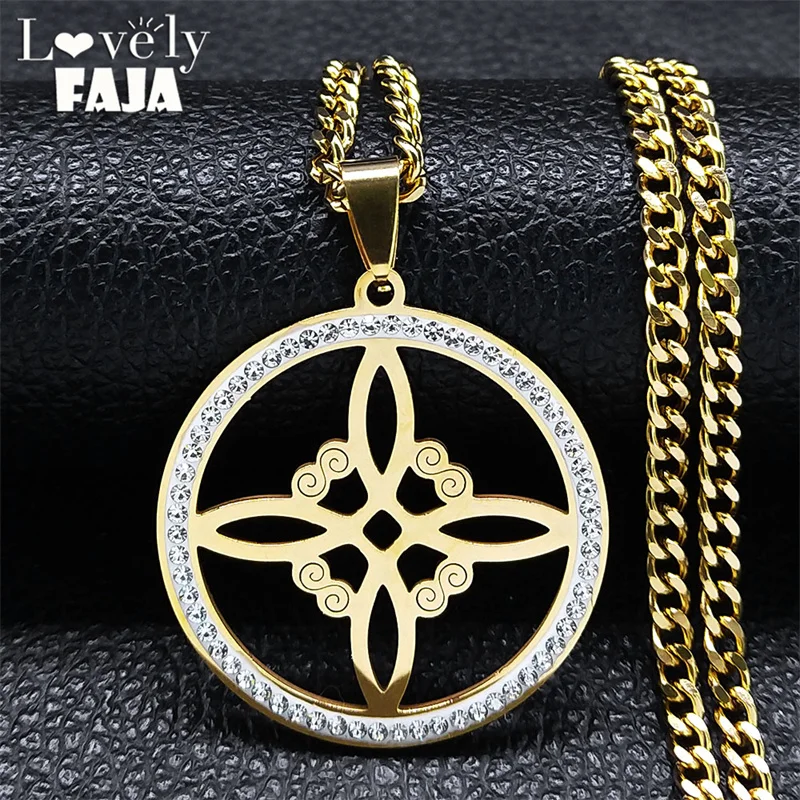 

Witchcraft Witch Knot Crystal Necklace Chain for Men Women Stainless Steel Irish Amulet Wicca Necklaces Jewelry nudo de bruja