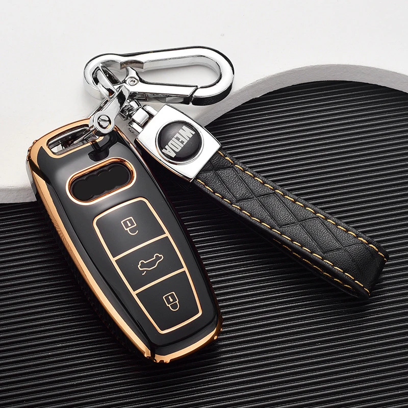 

2021 TPU Car Remote Key Case Cover Shell Fob For Audi A6 A7 A8 E-tron Q5 Q8 C8 D5 Gold Edge Design Holder Protector Accessories