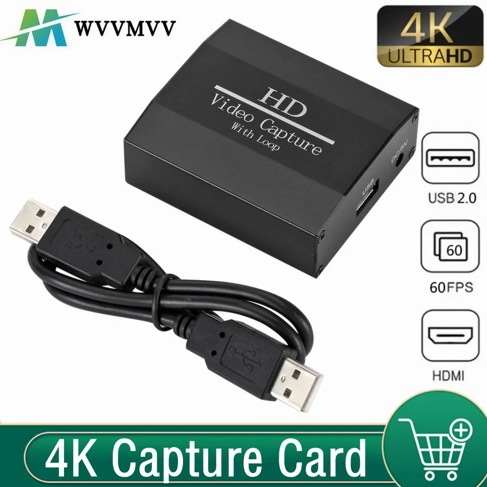 

4K 60Hz Loop Out HDMI-Compatbe Capture Card Audio Video Recording Plate Live Streaming USB 2.0 1080P Grabber For PS4 Game Camera
