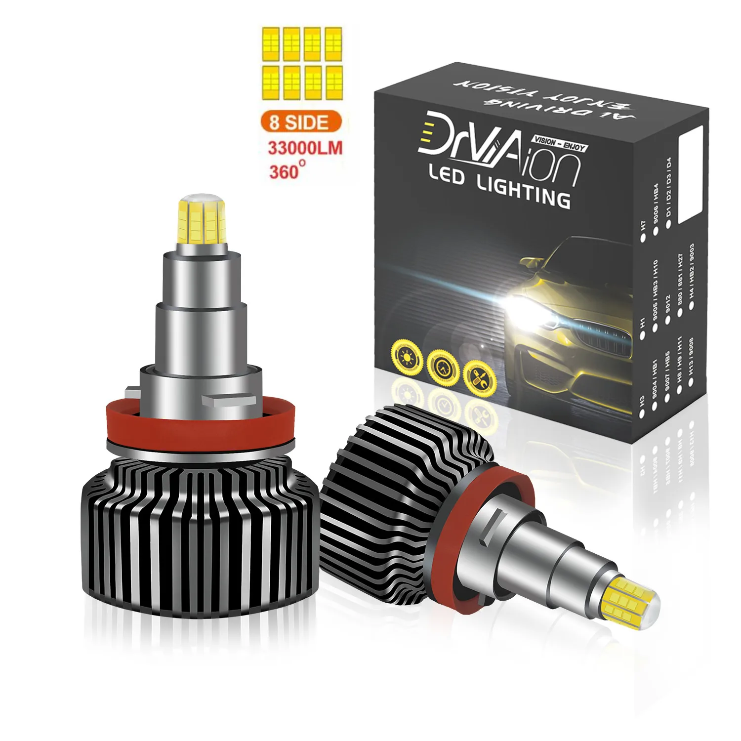 New 160W mini 8-Side 360° type headlight h4 led projector h1 led headlight h11/h8 led canbus h7 led bulb 9012 hir2 bulb for car