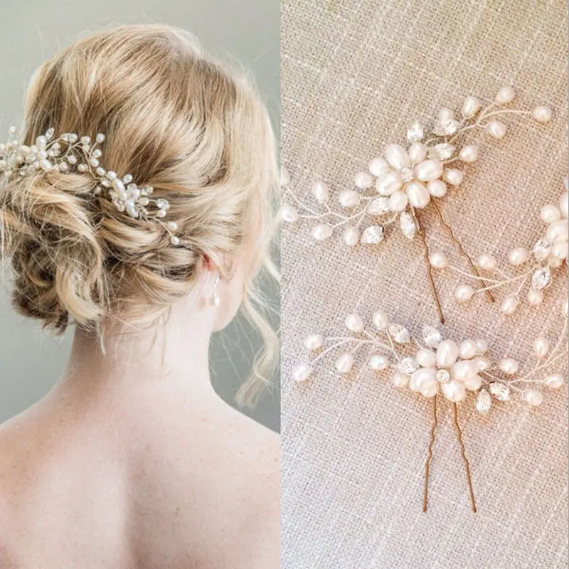 

1/2pcs Vintage Wedding Bridal Pearl Flower Crystal Hair Pins Clips Bridesmaid Head Jewelry Hair Accessories