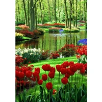 5d diamond painting red flowers by the lake in spring full drill by number kits for adults diy diamond set arts craft a0832