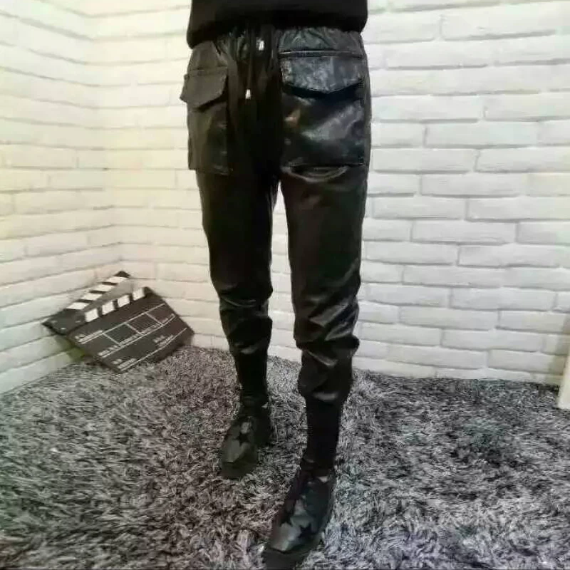 

Women PU Leather Pants Women Autumn Elastic Waist Skinny Ankle Length Harem Pants Slim Faux Harlan Leather Trousers For Female