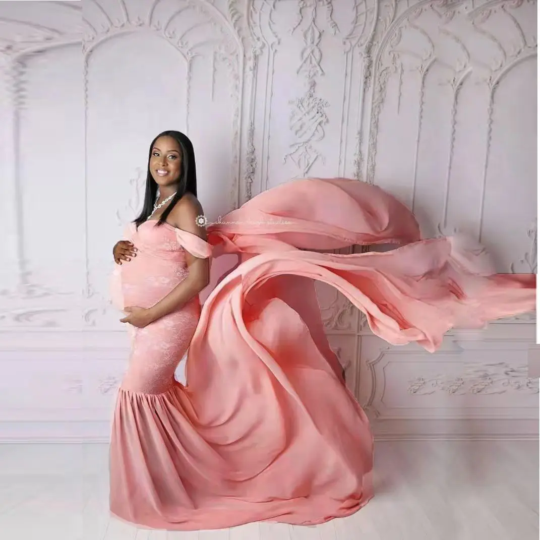 Chiffon Baby Shower Dresses Pregnancy Dress For Photo Shoot Long Style Mercerized Cotton Maternity Photography Long Dress enlarge