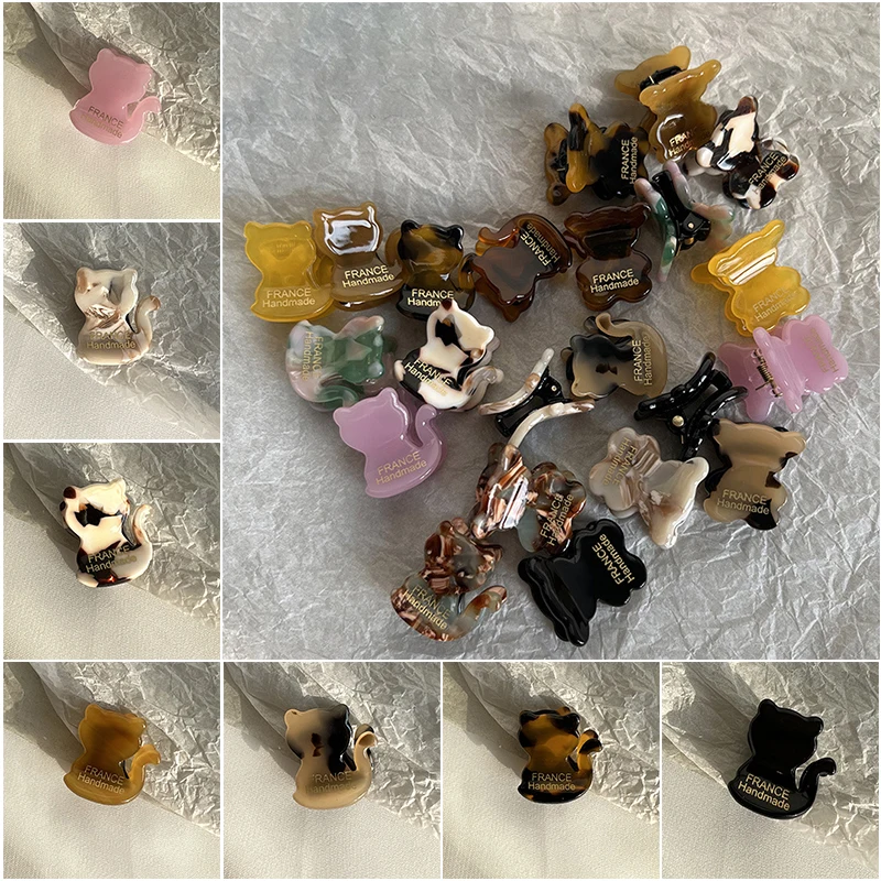 

New Fashion Korean Cartoon Hair Claw Small Gold Standard Kitten Cute Hair Catch Hairpin Acetate Bangs Clip Girl Hair Accessories