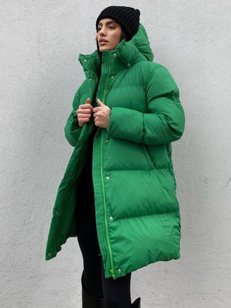 Winter Fashion White Long Hooded Puffer Coats for Women 2022 Casual Zipper Thick Warm Bubble Down Jackets Long Parkas Streetwear