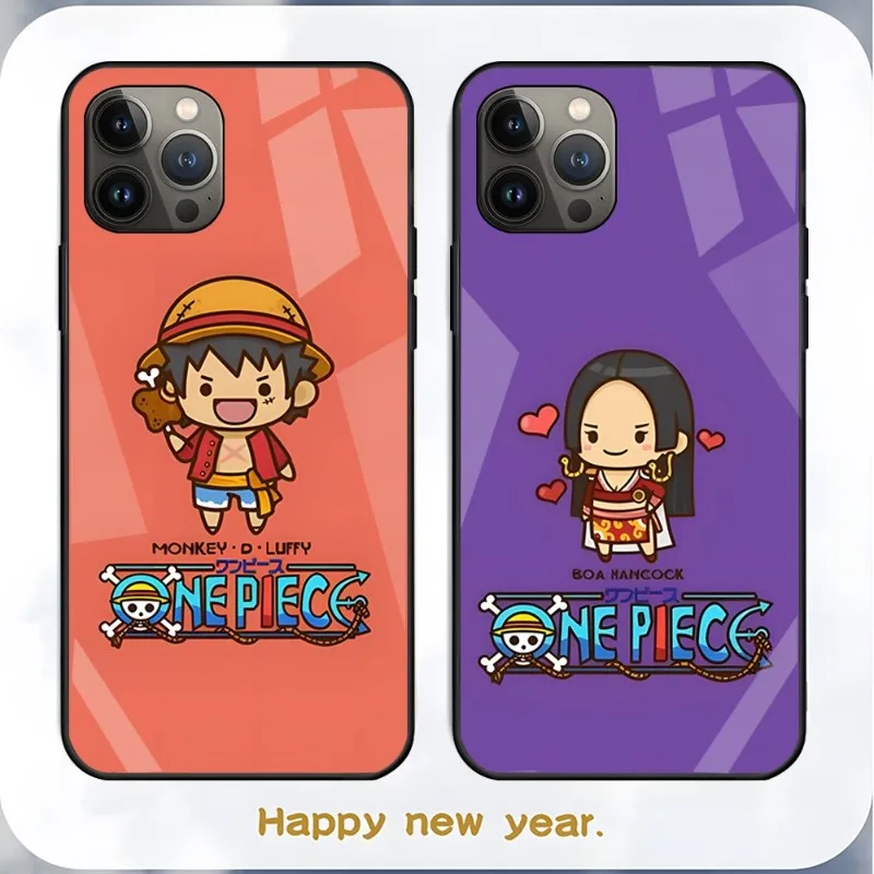 

Cute One Piece Anime Phone Case Tempered Glass For IPhone 13 12 11 Pro Max Mini X XR XS Max 8 7 6s Plus SE 2020 Shell Fundas