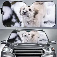 Cute Dog in Winter Snow Image Print Car Sunshade, Cute Dog in Winter Snow Image Auto Sun Shade for Dog Owner, Windshield Visor f