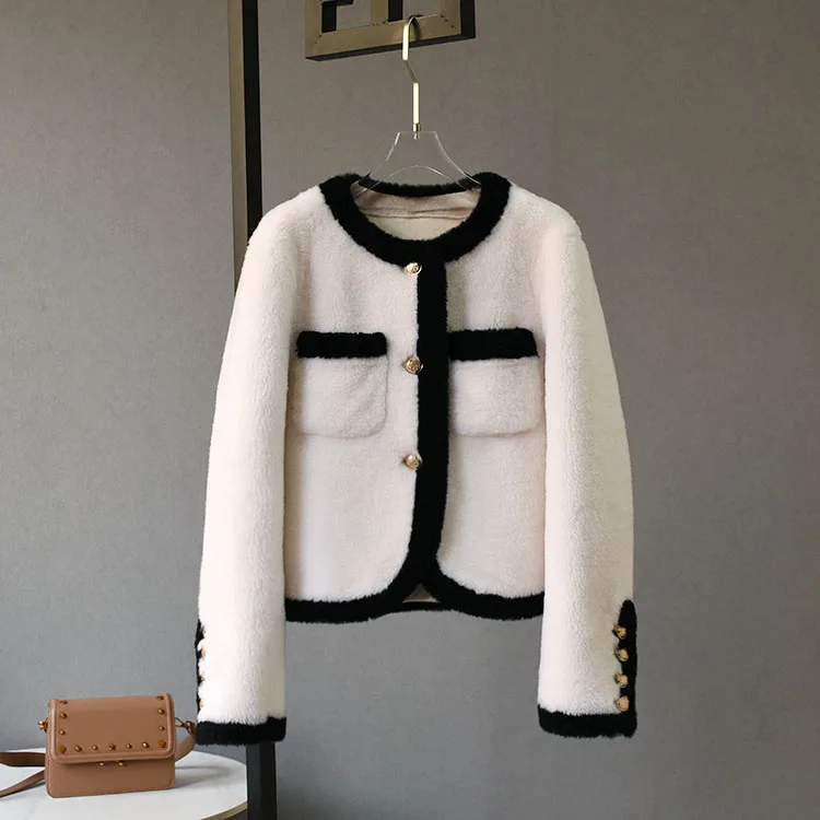 2022 New Autumn and Winter Real Lamb Fur Coats Elegant Female Korean Version Loose High Quality Genuine Lamb Fur Jackets C43