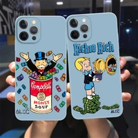 hot cartoon dollar alec monopoly phone cover for iphone 11 12 13 pro max x xr xs max 7 8 plus 13mini blue soft bumper back cover