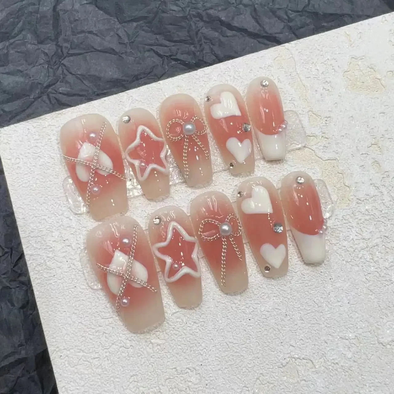 10 шт. розовые румяна ручной работы прижмите на ногти наклейки для французского