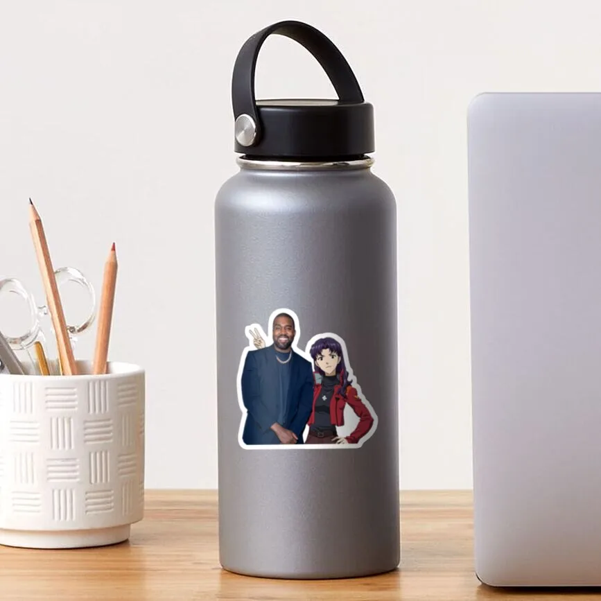 Kanye X Misato 5PCS Наклейки для смешного искусства дома, автомобиля, аниме-декора, гостиной, окна, рисунка на багаже, водяных бутылках.