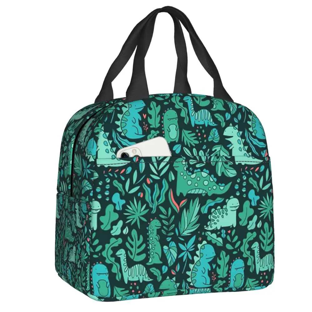 

Cute Dinosaurs And Tropical Leaves Insulated Lunch Bags for Women Animal Thermal Cooler Food Lunch Box Kids School Children