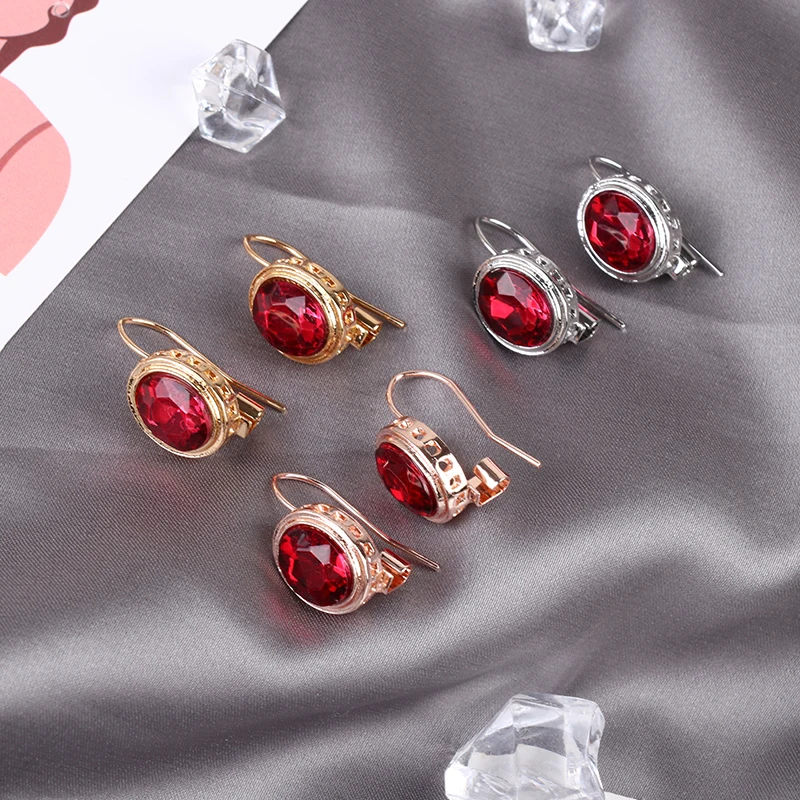 Fashion Silver Ruby Ear Hook Drop Dangle Earrings Cubic Zirconia Anniversary Jewelry For Women Girls |
