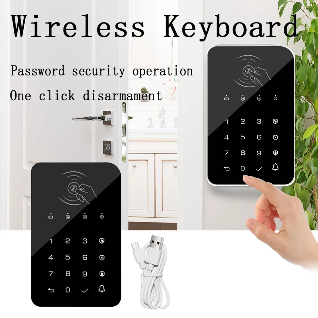 

US Plug Wireless Touch Pad Keyboard Doorbell Home Detection Alarm Window Mounted Outdoor RFID Card Password Office