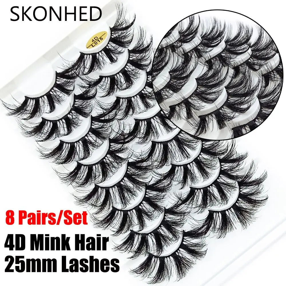 

8 Pairs Woman' Fashion Handmade Makeup Tools Wispy Fluffy Eyelash Extension False Eyelashes 4D Mink Hair 25mm Lashes