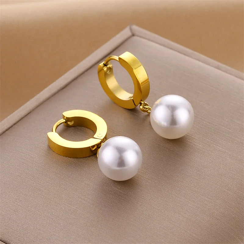 

316L Stainless Steel Geometric Pearl Stud Earrings For Women Luxury Designer Fashion Gold Color Ear Jewelry Party Gift Wholesale