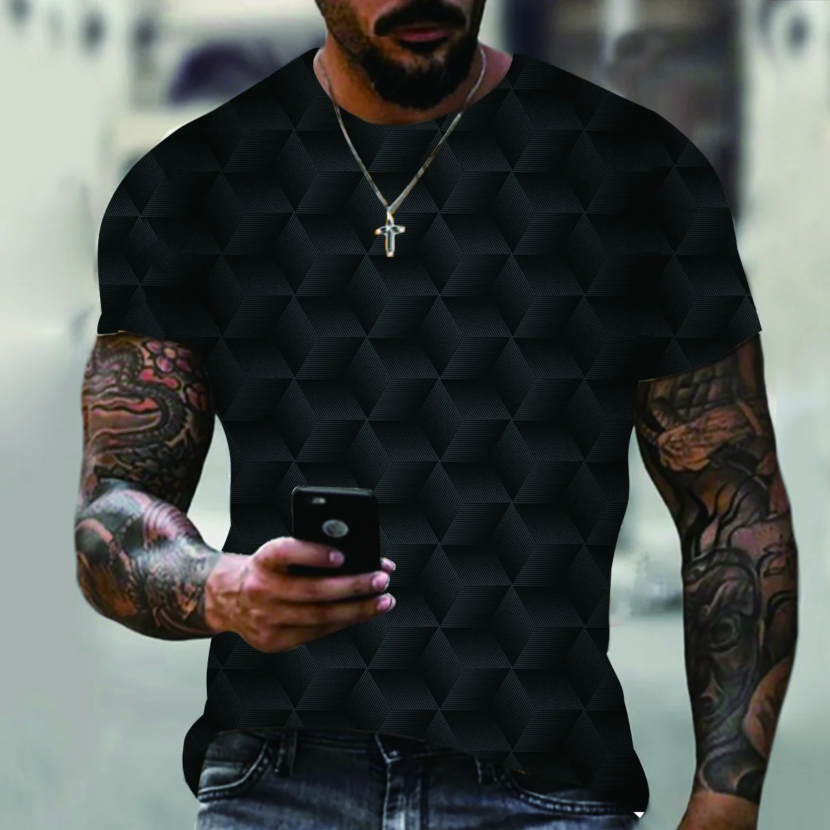 

Men's 3d Geometric Fingerprint Shirt Summer Fashion Fun Casual Short Sleeve T-shirt 110-6xl