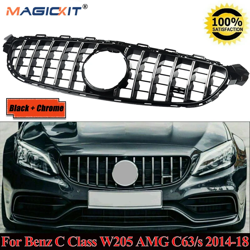 

MagicKit For Mercedes Benz C Class W205 C205 ABS Car Styling Center Grill For C63 AMG Model Front Bumper GT Grille