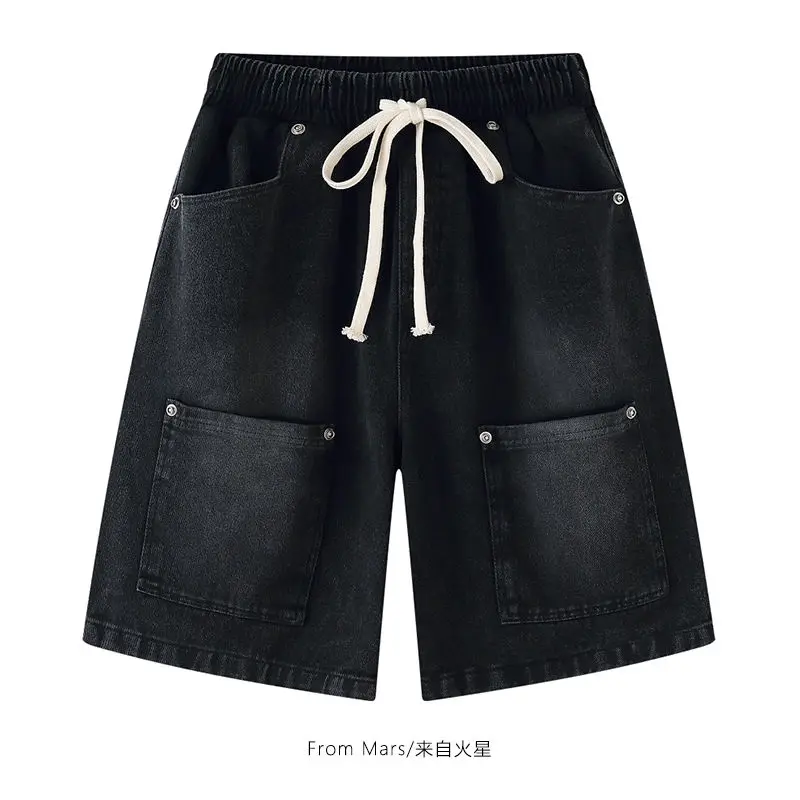Brand New Women Trendy Retro Multifunctional Pocket Workwear Women's Denim Shorts Loose Casual Couple Street Cropped Pants 2023